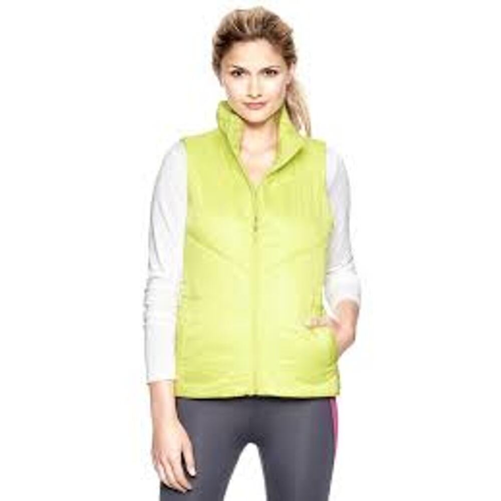 Gap Fit Neon Yellow Full Zipper Front Pockets Lightweight Puffer Vest Size S